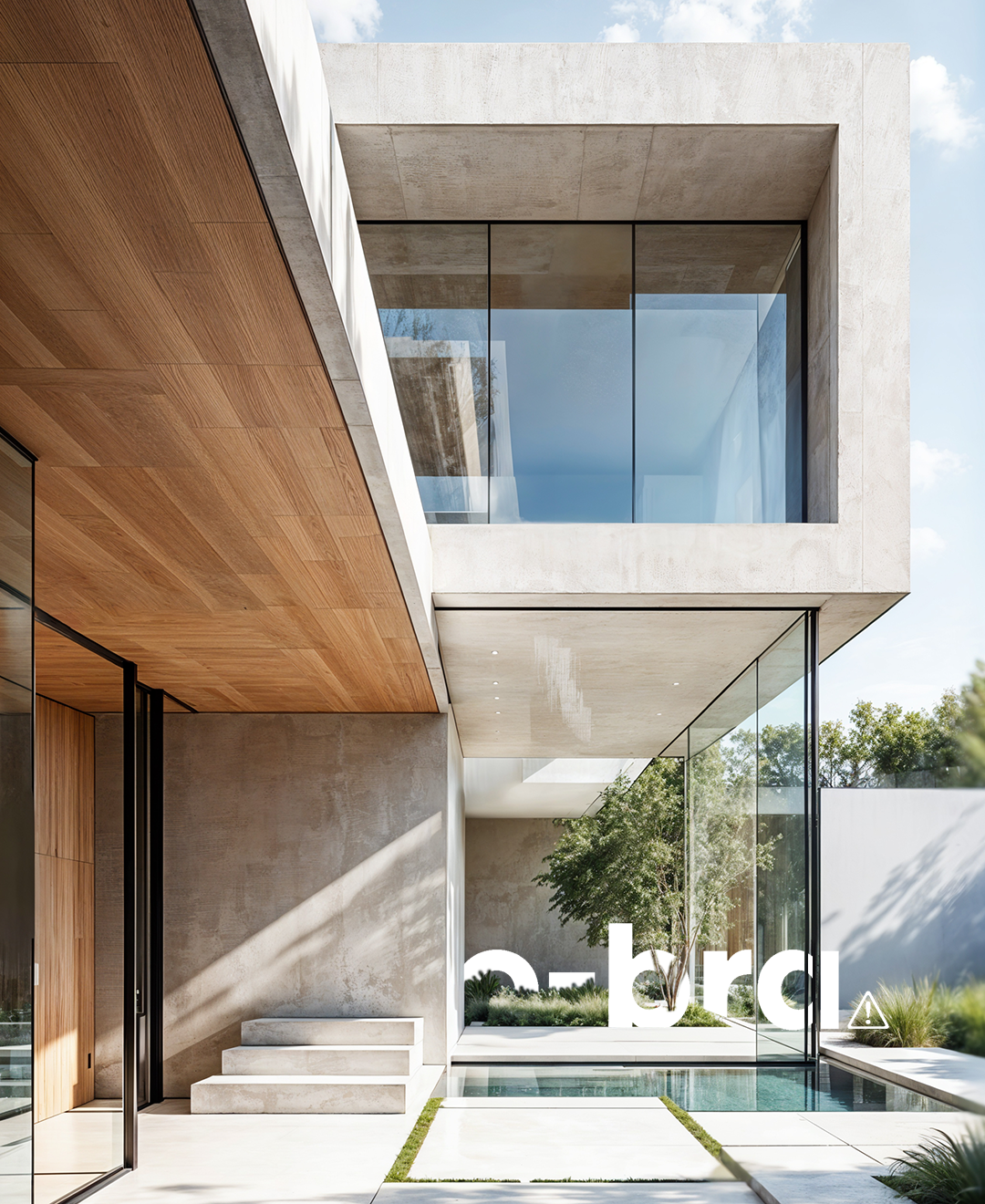 Concrete and wood residential architecture with glass courtyard
